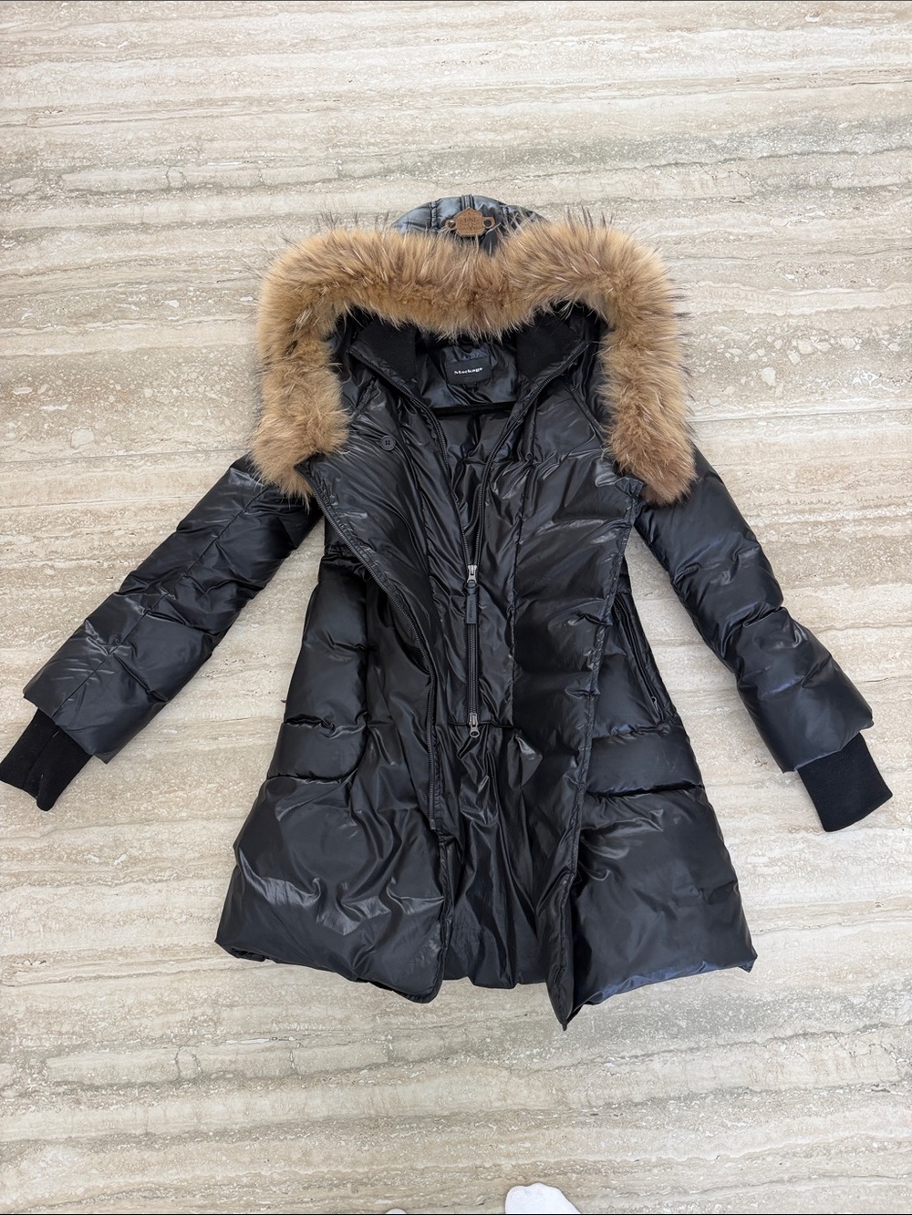 Mackage Black Puffer Coat with Fur Trim Hood